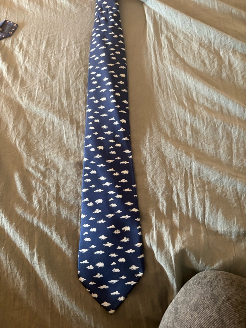 Hermes Navy Tie with White Cloud Pattern
